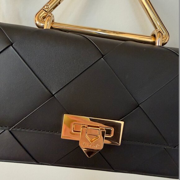 Black Leather Crossbody Bag with Gold Hardware - Picture 2 of 4